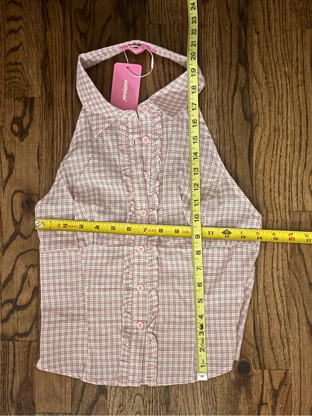 Edikted Pink Plaid Halter Button-Up Top